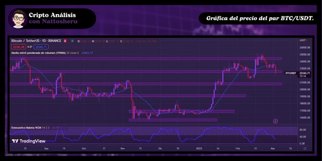 Gráfica de 1 día del par BTC/USDT.